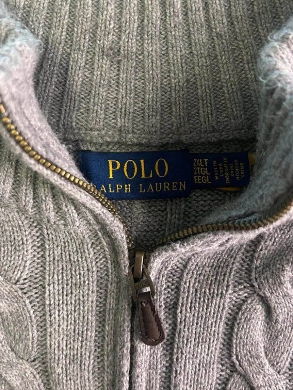 Polo Ralph Lauren Cable Knit Quarter Zip Sweater 2XLT Light Gray